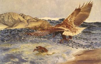 Bruno Liljefors : A Sea Eagle Chasing Eider Duck